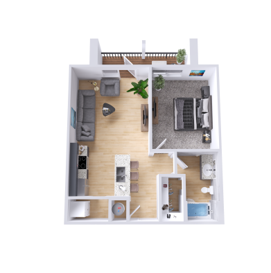 a 3d rendering of a studio apartment at The Legacy at Veramendi
