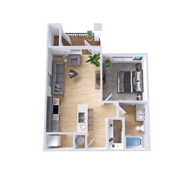 a 3d rendering of a studio apartment at The Legacy at Veramendi