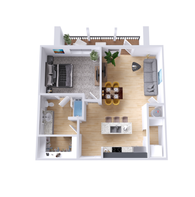 a 3d rendering of a two bedroom apartment at The Legacy at Veramendi